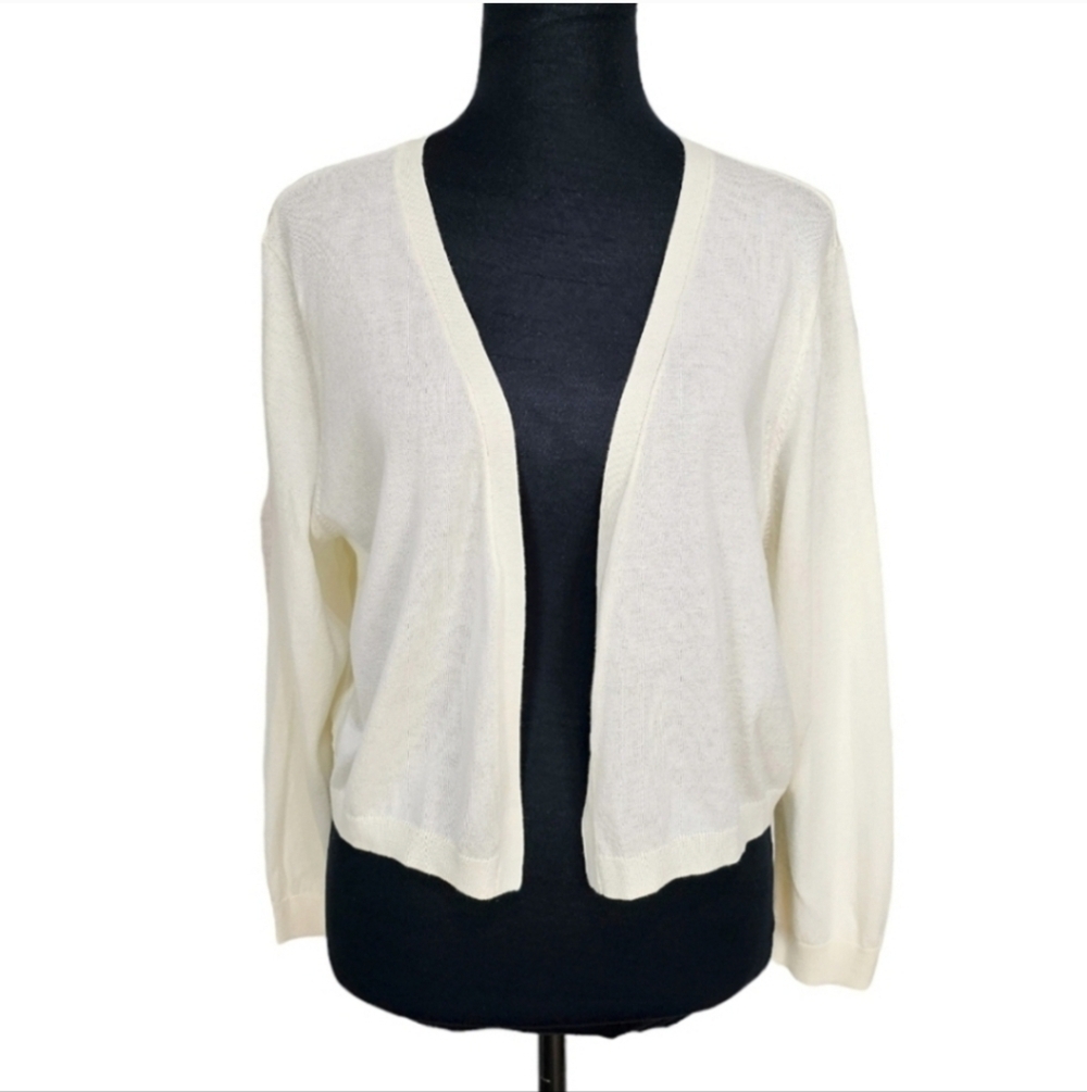 NWT Talbots Womens Cotton & Modal Open Front Lightweight Cardigan Sz XL Neutral